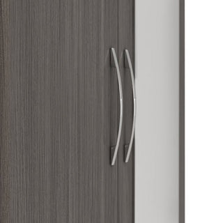 A close-up of the CHOICEWARDROBE Modara 78cm 2 Door 1 Drawer Wardrobe, featuring a black wood grain finish, compact design, vertical silver handles, a mirror, and sleek modern bedroom storage.