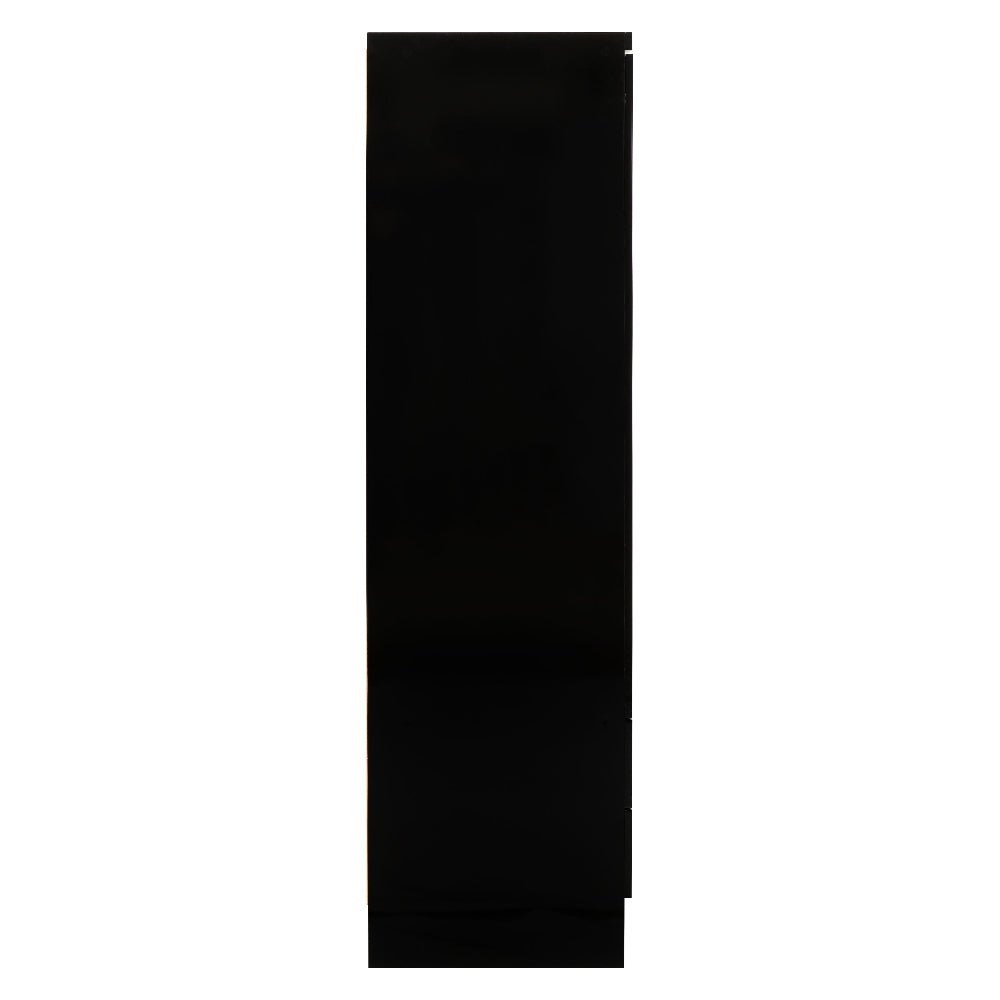 Black gloss 3-door wardrobe with mirrored doors and drawers