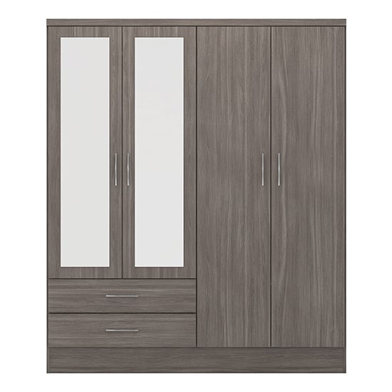 CHOICEWARDROBE Modara 4-door wardrobe in black wood grain with two mirrored doors and two drawers.