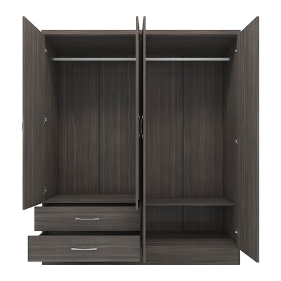 Black wood grain 4-door wardrobe with two visible drawers