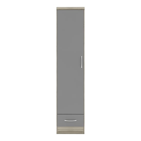 Slim grey 1-door wardrobe with drawer and light oak trim - CHOICEWARDROBE Modara