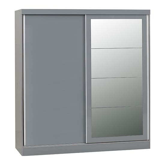Grey 2-door sliding wardrobe with mirrored panels
