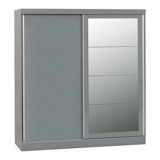 The CHOICEWARDROBE Modara Grey Sliding Wardrobe features 2 doors, including a mirrored panel and modern high gloss finish. At 178.5 cm wide, it brings stylish, space-saving functionality to any room.