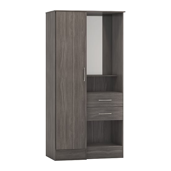 CHOICEWARDROBE Modara grey wood grain vanity wardrobe with 1 door, mirror, and 2 drawers.