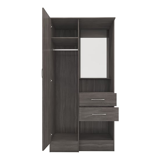 CHOICEWARDROBE grey wood grain vanity wardrobe with 1 door, integrated mirror, 2 drawers, and open storage