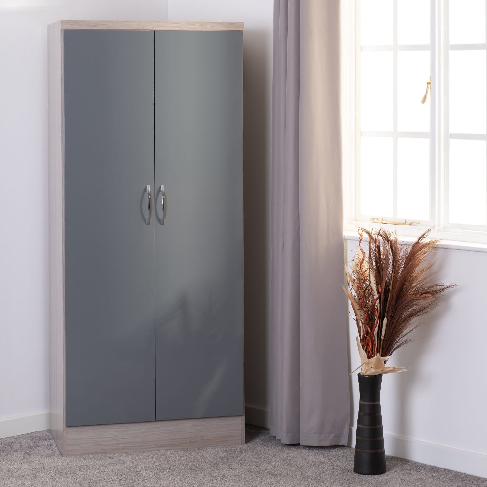 CHOICEWARDROBE Modara 2-door wardrobe in light oak and grey gloss by window