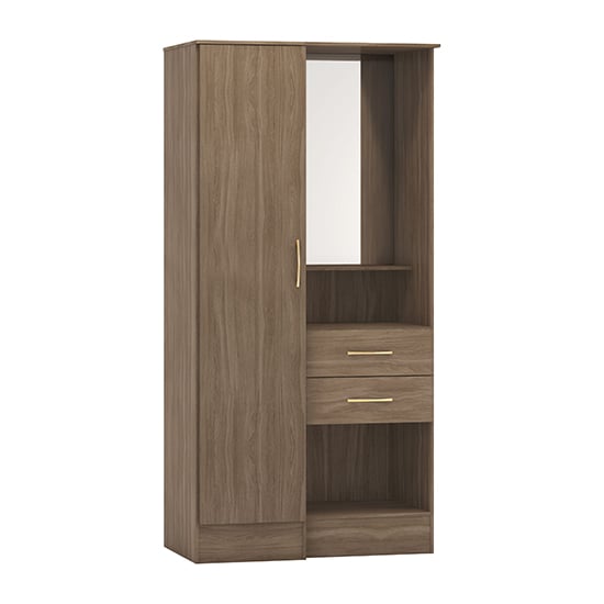 CHOICEWARDROBE Modara Rustic Oak 1-door, 2-drawer wardrobe with integrated mirror