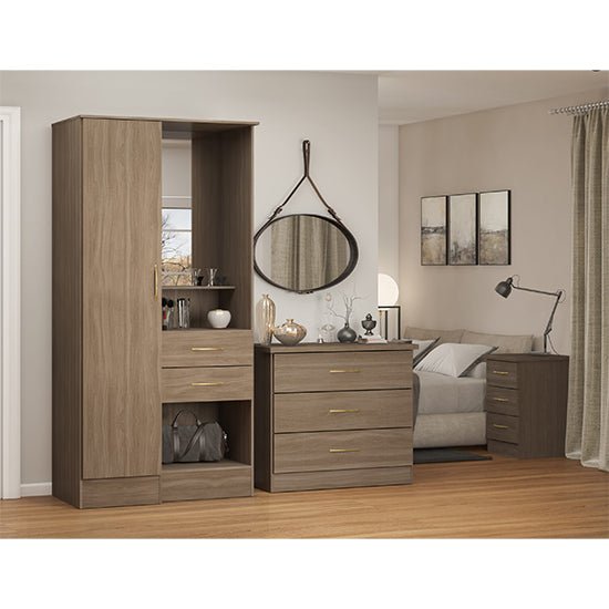 CHOICEWARDROBE Rustic Oak 1 door wardrobe with integrated mirror and 2 drawers