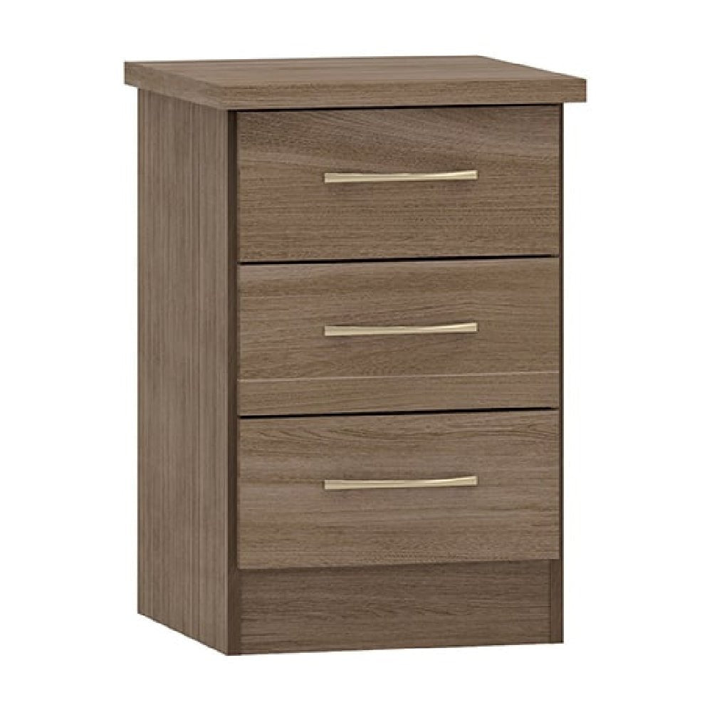 CHOICEWARDROBE Modara rustic oak chest of drawers with three drawers and metal handles.