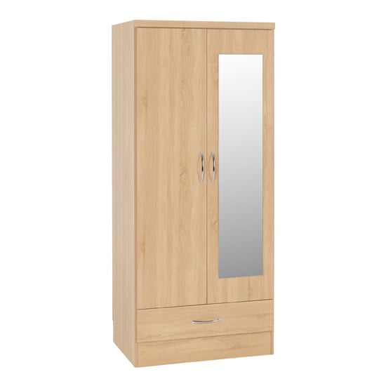 Sonoma Oak 2-door wardrobe with full-length mirror and single drawer