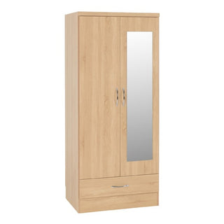 ChoiceWardrobe Modara Sonoma Oak 2 Door Wardrobe with Mirror and Drawer – Modern Wooden Bedroom Storage
