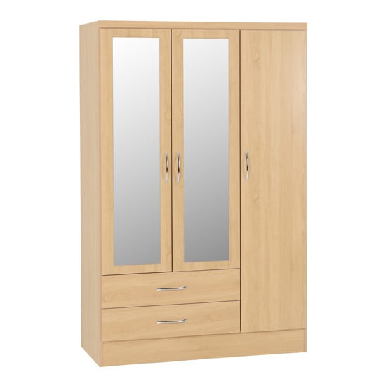 Sonoma Oak 3-door mirrored wardrobe with 2 drawers and silver handles