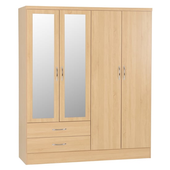 CHOICEWARDROBE 4 door Sonoma Oak effect wardrobe with 2 mirrored panels and 2 drawers