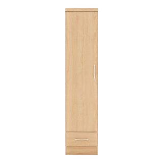 The CHOICEWARDROBE Modara Sonoma Oak Slim Wardrobe features a single door, vertical metal handle, and bottom drawer for compact storage, shown against a plain white background.