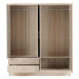 Interior of ChoiceWardrobe Modara Taupe Gloss Wardrobe showing hanging rails and storage drawers