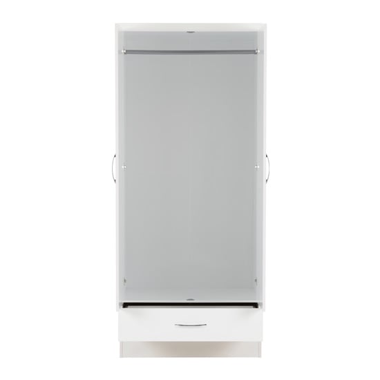 White high gloss 2-door wardrobe with mirror and drawer