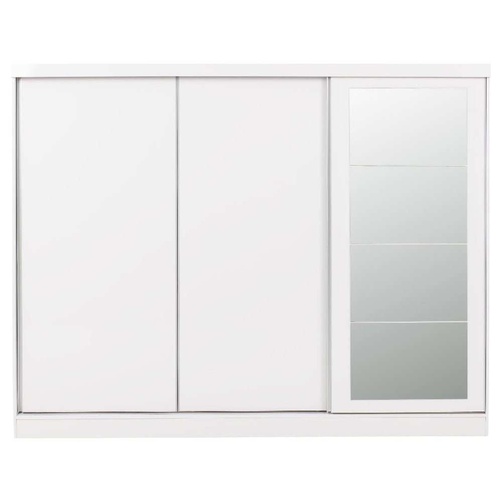CHOICEWARDROBE Modara white gloss 3-door sliding wardrobe, 242.5cm, with mirrored centre panel.