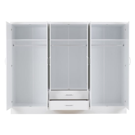 Interior of CHOICEWARDROBE 6-door white gloss wardrobe with hanging rails and drawers