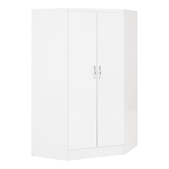 White high gloss Modara 2-door corner wardrobe