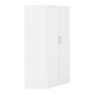 Compact side view of Modara white gloss corner wardrobe showing angular shape for fitting into bedroom corners neatly.