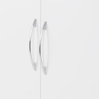 Chrome handles and polished white gloss finish of Modara wardrobe highlighting premium craftsmanship and sleek design.