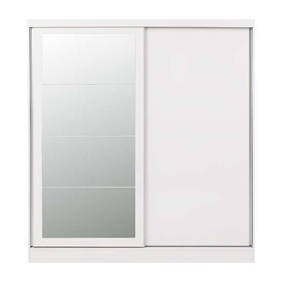 CHOICEWARDROBE Modara white high gloss 2-door sliding wardrobe with mirrored front panels.