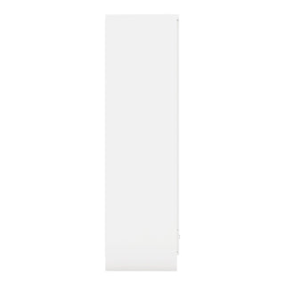 The CHOICEWARDROBE Modara White High Gloss Wardrobe – 1 Door with Drawer, a slim 40 cm space-saving cabinet, features a tall, rectangular glossy white door with a minimal, modern design against a white background.