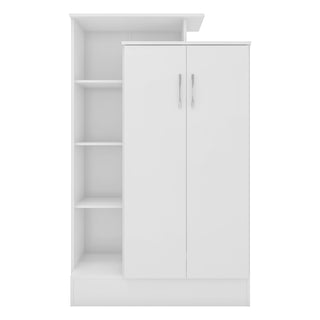 The CHOICEWARDROBE Modara White High Gloss 2-Door Wardrobe features side shelves and a minimalist, Scandinavian-inspired design with silver handles, perfect for modern bedroom storage.