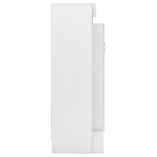A side view of the CHOICEWARDROBE Modara White High Gloss 2-Door Wardrobe with Side Shelves (90 cm), shown partially open against a plain white background.