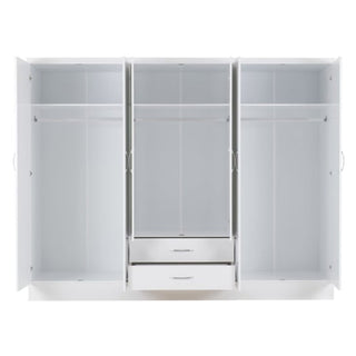 Interior of ChoiceWardrobe Modara White Gloss Wardrobe featuring hanging rails, drawers and storage compartments