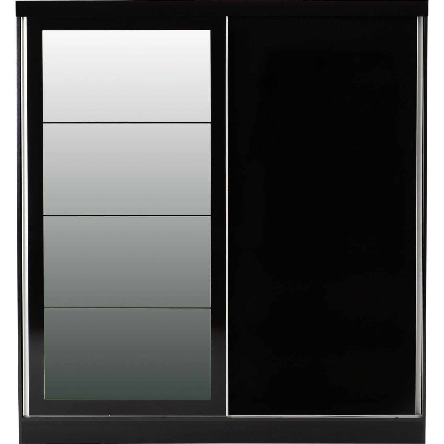 CHOICEWARDROBE Modora black gloss sliding wardrobe with two doors, one fully mirrored.