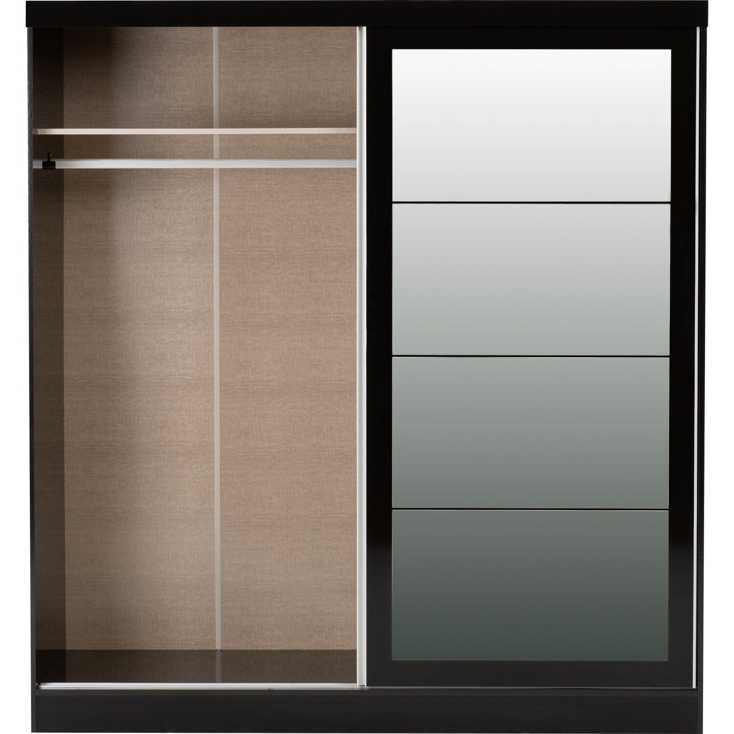 Black gloss sliding wardrobe with full-length mirrored doors