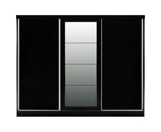 ChoiceWardrobe Modora Black High Gloss 3 Door Sliding Wardrobe with Central Mirror and sleek panel design