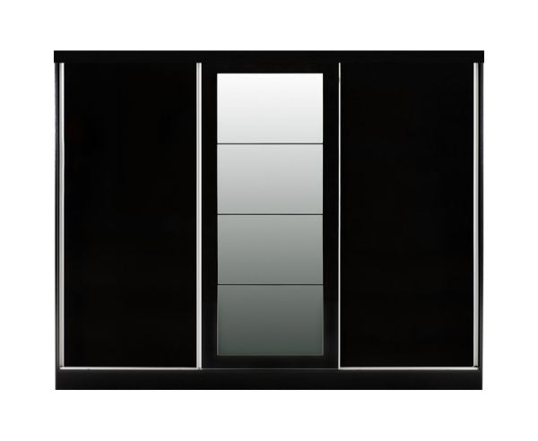 CHOICEWARDROBE Modora 3-door black gloss sliding wardrobe with central mirror