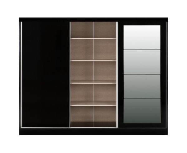 CHOICEWARDROBE 3-door black gloss sliding wardrobe with central mirrored panel