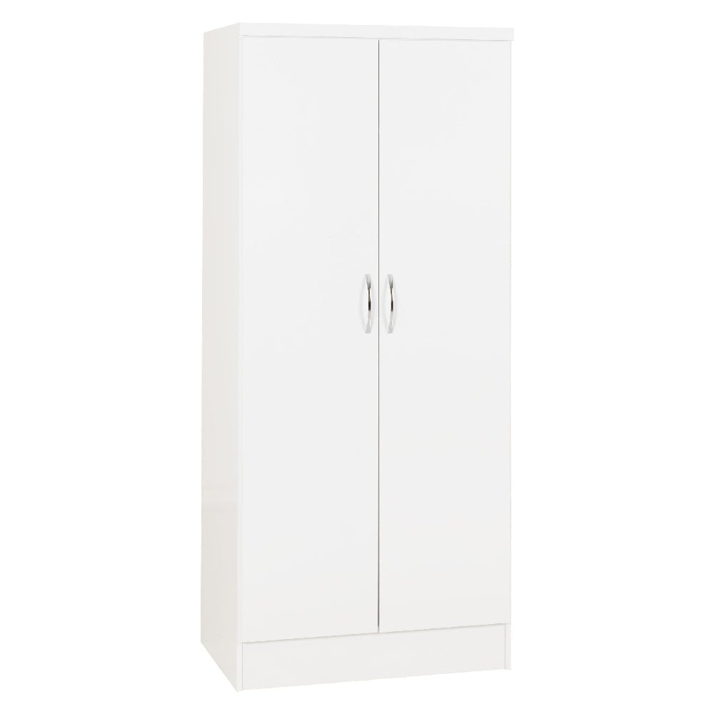 Mack white high-gloss 2-door wardrobe with metal handles