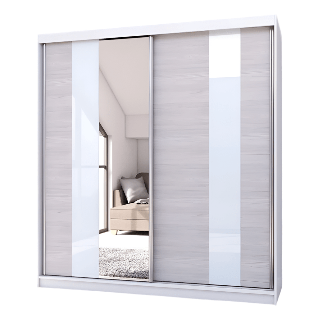 CHOICEWARDROBE 2 door sliding wardrobe in white gloss and light oak with mirrored door