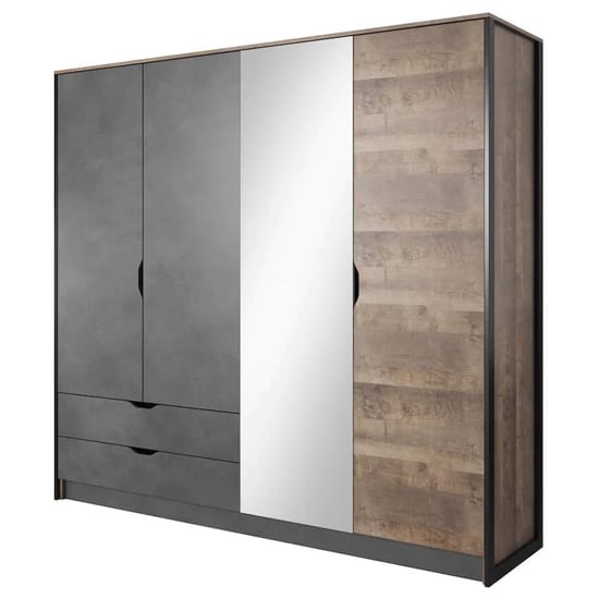 CHOICEWARDROBE 3-door sliding wardrobe with mirrored door, drawers, oak & concrete finishes