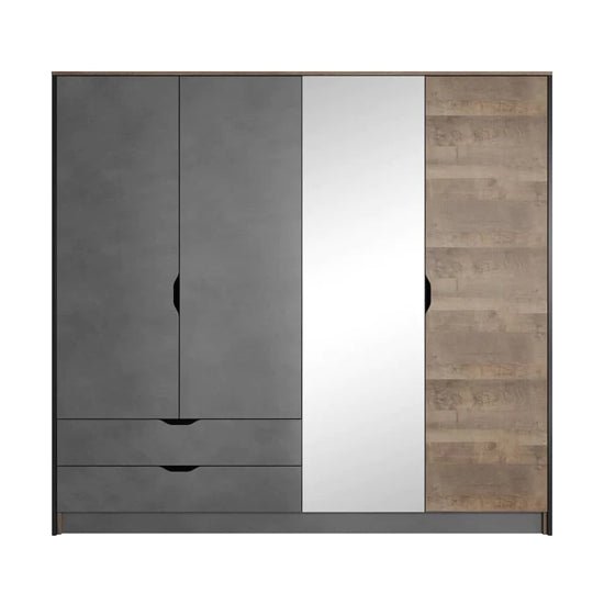CHOICEWARDROBE Nadir Grande Oak & Concrete 3-door sliding wardrobe with mirrored panel and drawers