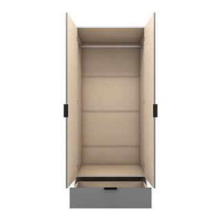 Nadric 2 door mirrored wardrobe interior – open view with hanging rail and spacious storage compartment