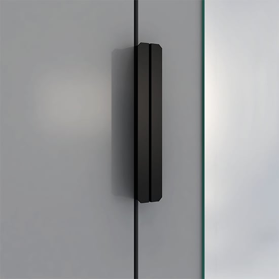 Modern black handle detail on a grey gloss wardrobe door, CHOICEWARDROBE Nadric.