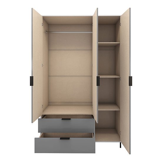 CHOICEWARDROBE Nadric 3 door grey & white gloss wardrobe with mirrored door and drawers