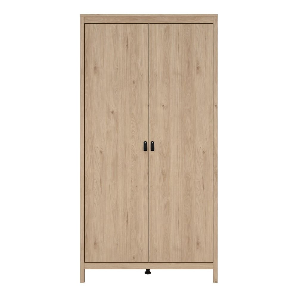 Oak effect 2-door wardrobe with black handles and straight legs