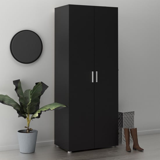 Perkin matt black 2-door wardrobe, front view