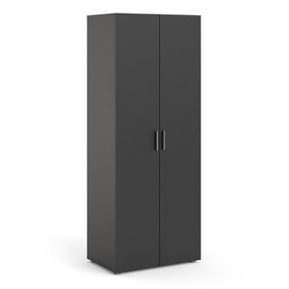 The CHOICEWARDROBE Nairo Black 2 Door Wardrobe features a tall, rectangular matte finish and minimalist metal handles, standing sleekly against a white backdrop.