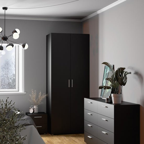 Perkin matt black 2-door wardrobe, side view