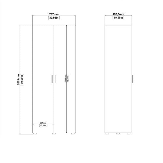 Perkin matt black 2-door wardrobe with silver-tone handles