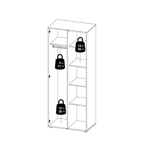 Perkin 2-door wardrobe load-limit diagram