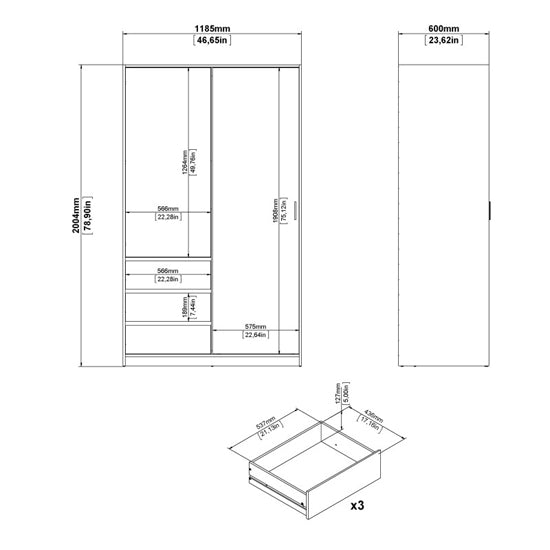 CHOICEWARDROBE Nakou 2-door sliding wardrobe, Jackson Hickory Oak finish, with 3 drawers.