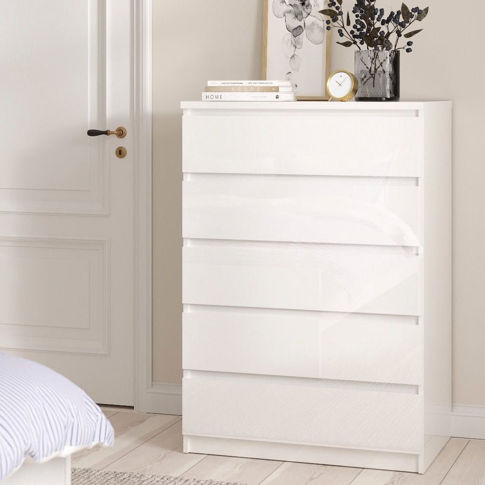 CHOICEWARDROBE Nakou white high gloss 4 drawer chest, modern bedroom furniture set